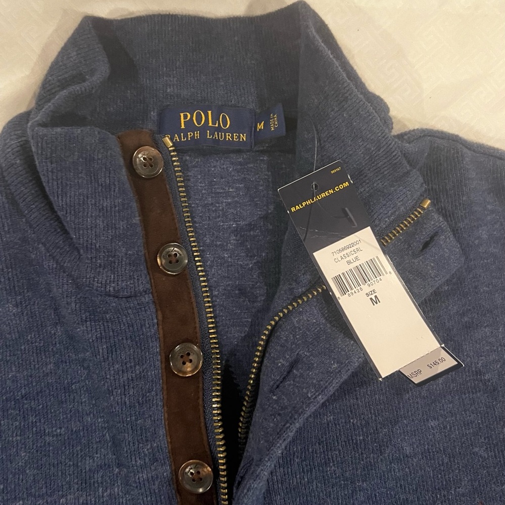 NWT! Men’s Polo by Ralph Lauren Long Sleeve Pull-over with neck detail, Medium